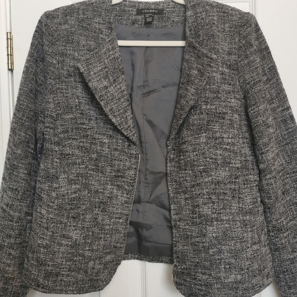 Louben Wool Tweed Blazer Gray Textured Zip Jacket Classic Minimalist Workwear - Picture 6 of 8